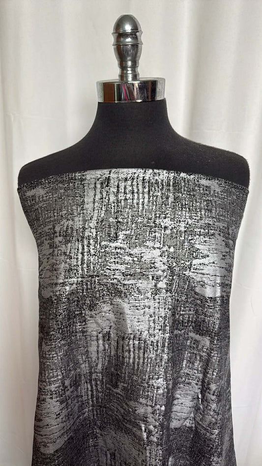 Silver on Black - Cotton Spandex w/Foil - 2 Yard Cut