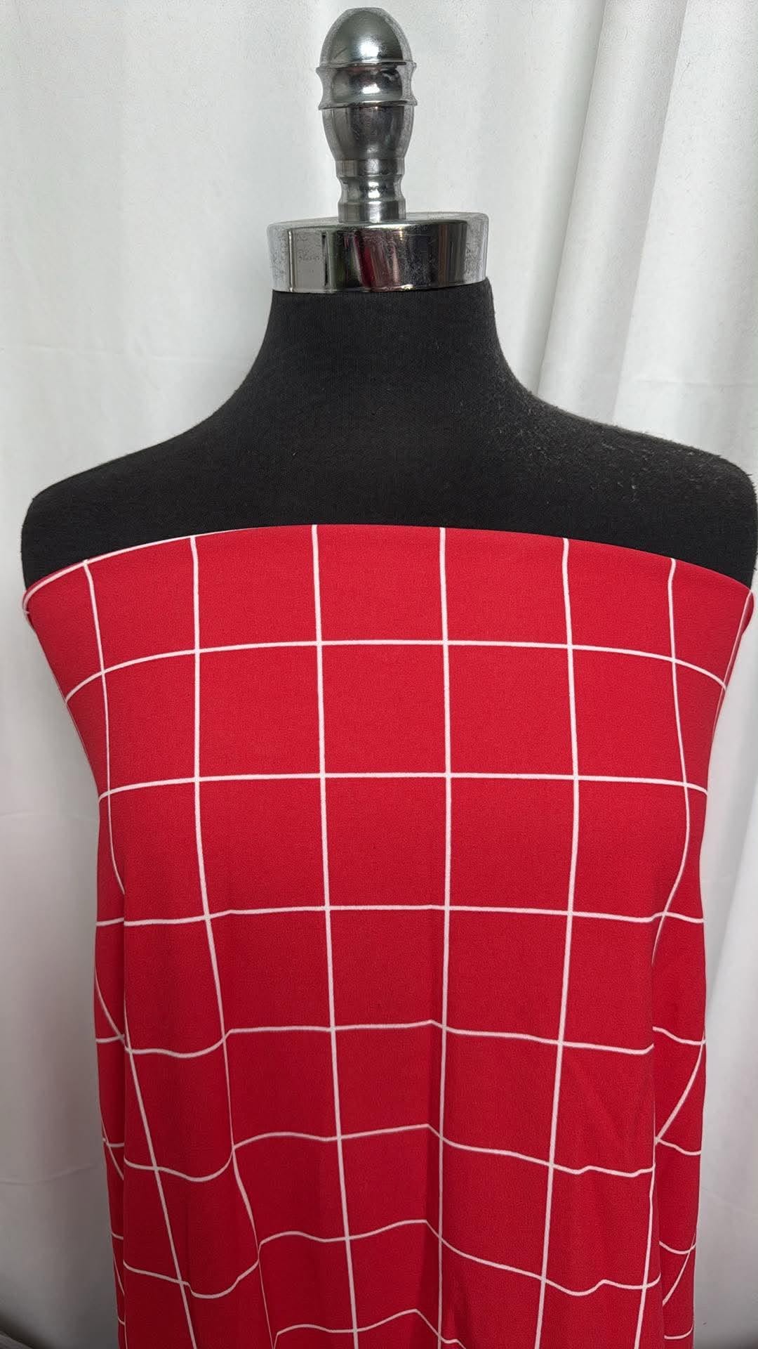 Soft Red Windowpane - Crepe Scuba - 2 Yard Cut