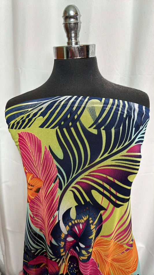 Big Tropical Leaves - Stretch Mesh - By the Yard