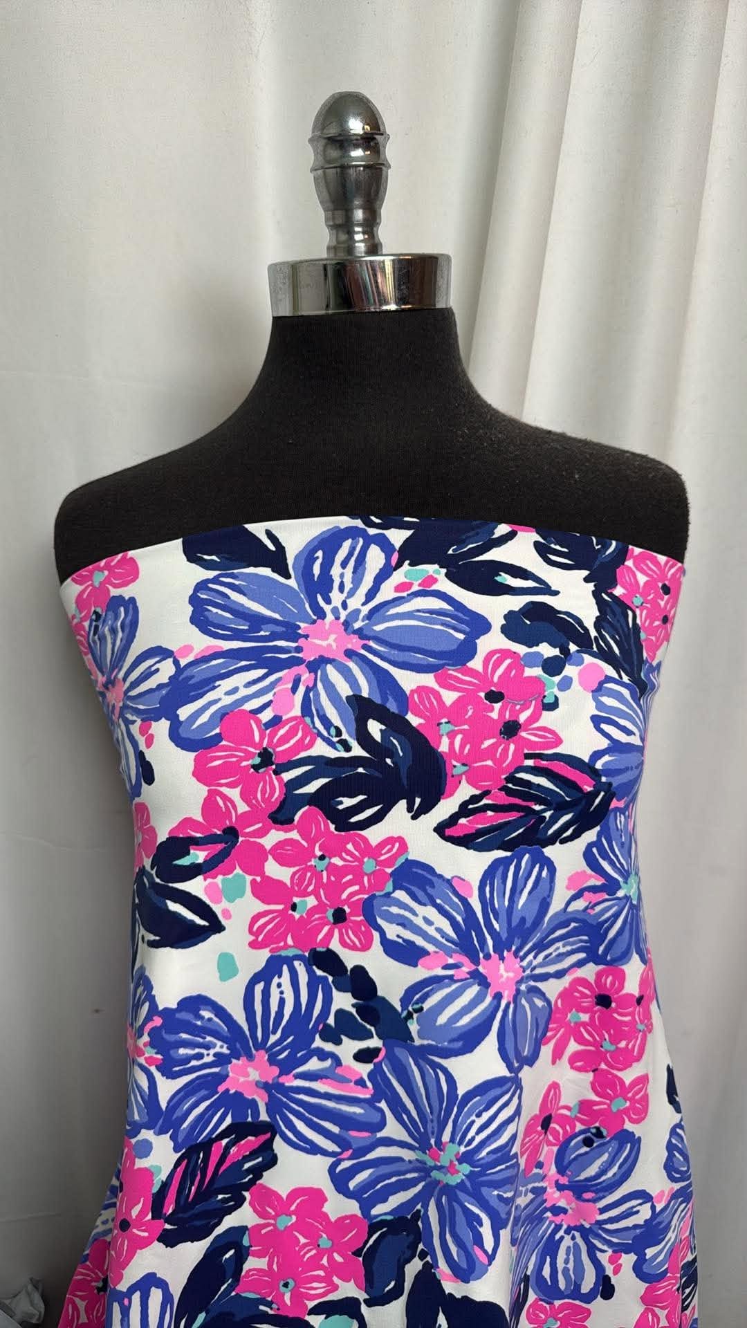 Blue/Pink/White Floral - Supplex - 2 Yard Cut