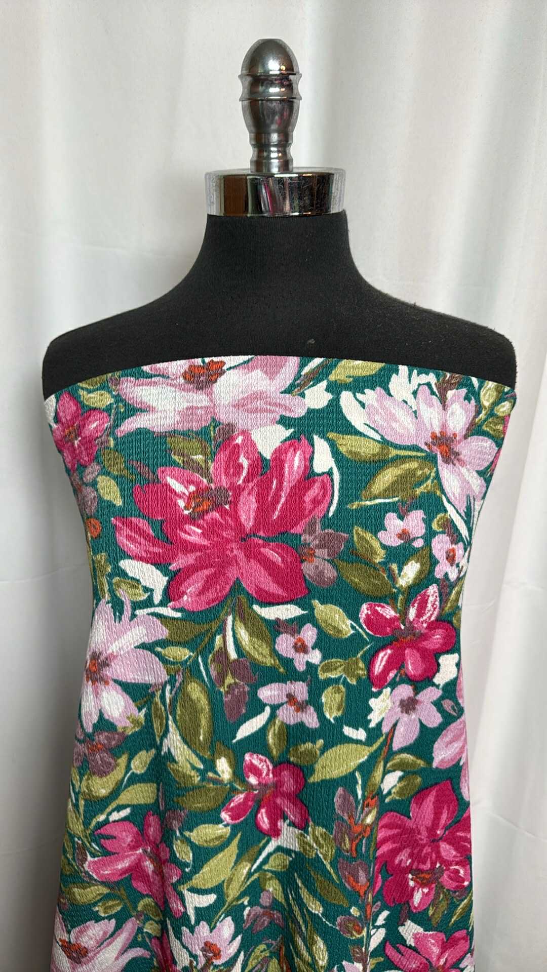 Green/Pink Floral - Textured Poly Woven - 3 Yard Cut