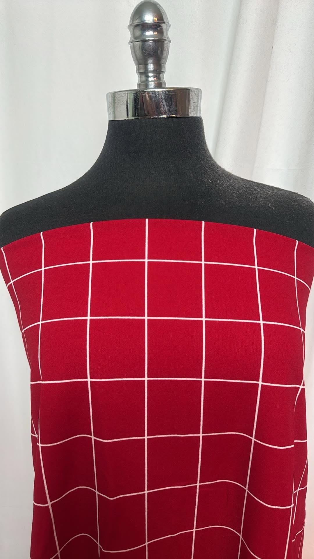 True Red Windowpane - Crepe Scuba - 2 Yard Cut