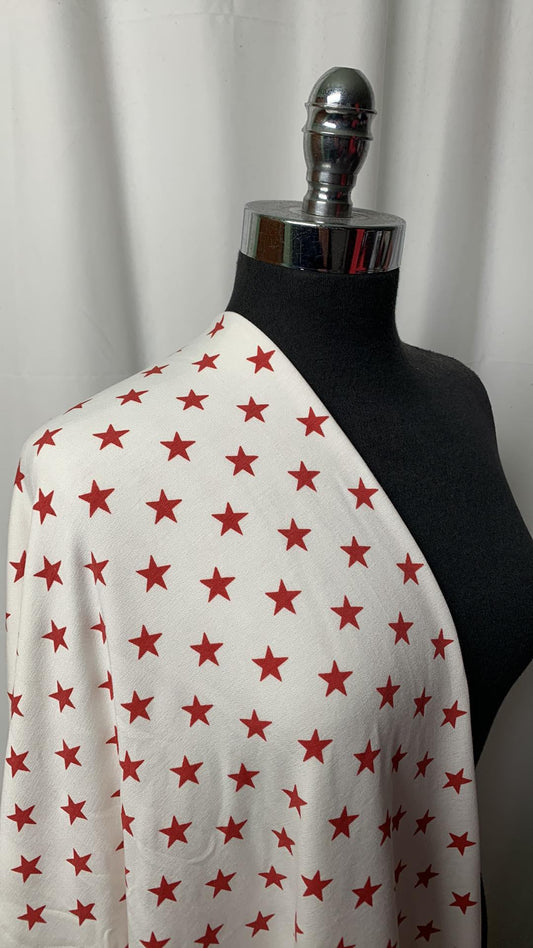 White/Red Stars - Cotton/Spandex French Terry - 2 Yard Cut