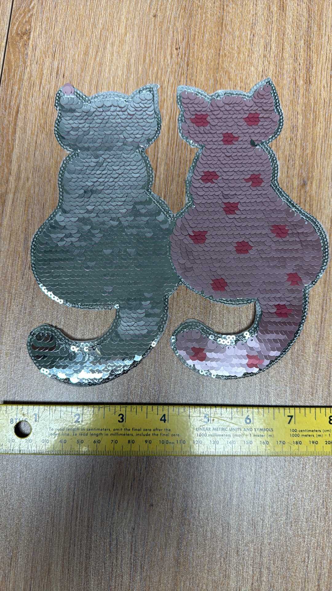 Pink/Silver Flip Sequin Cats - IRON-ON Sequin Patch - Sold Individually