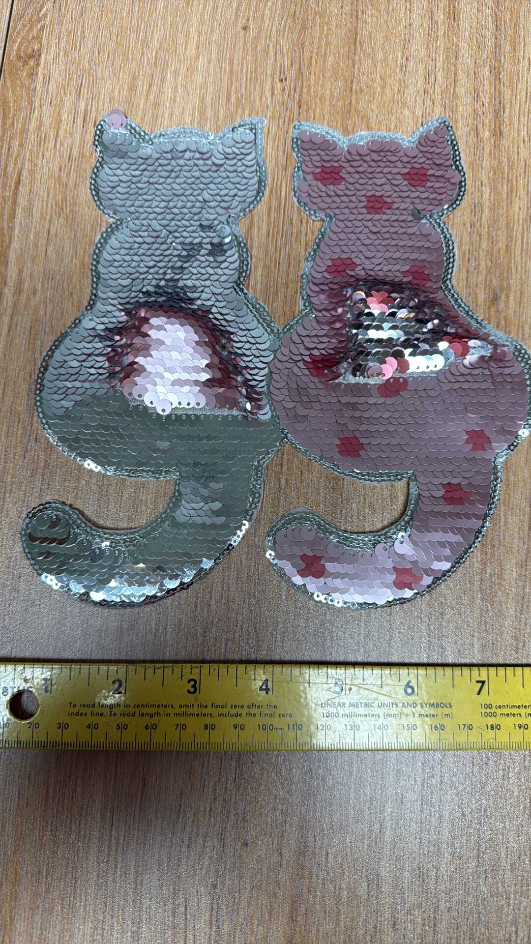 Pink/Silver Flip Sequin Cats - IRON-ON Sequin Patch - Sold Individually