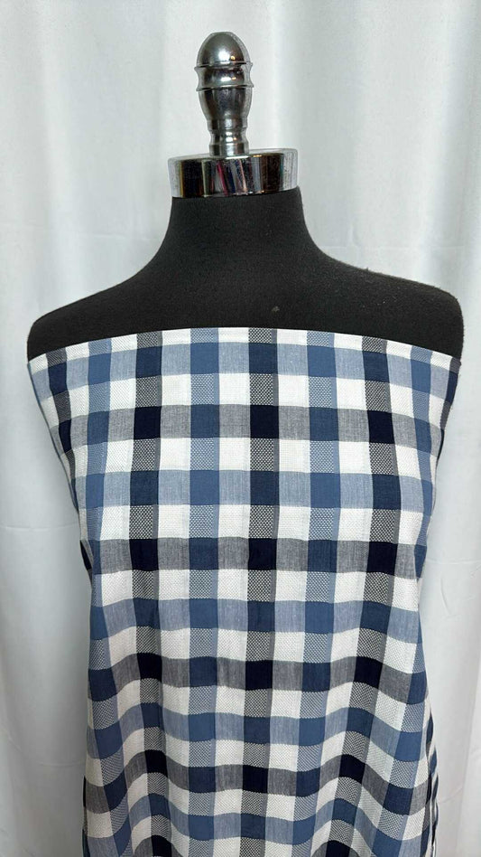 Blue/Black/White Plaid - Yarn-Dyed Cotton Woven - 2 Yard Cut