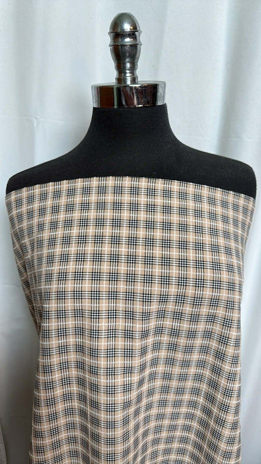 Tan Plaid - Yarn-Dyed Textured Cotton Woven (Shirt Weight) - 2 Yard Cut