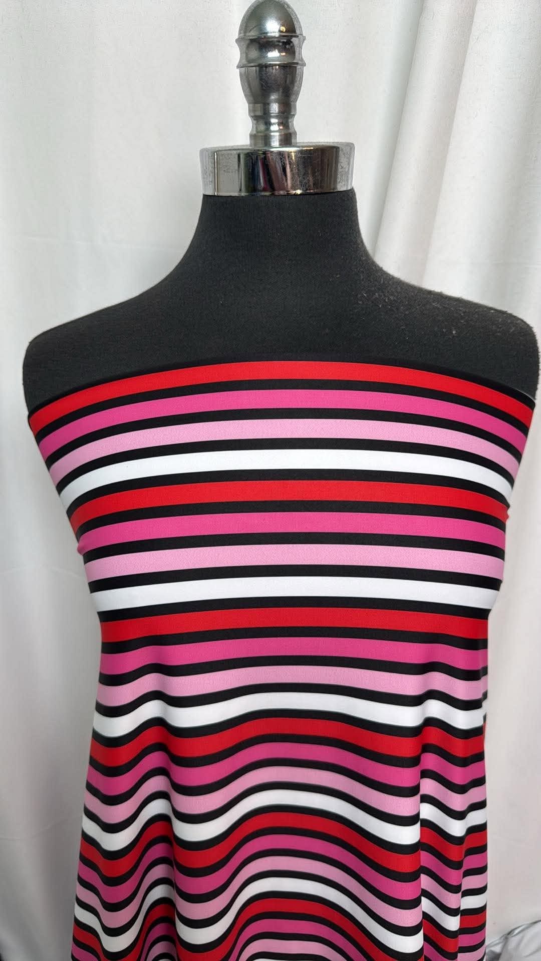 Pink/Red/White/Black Stripe - Yoga Performance - 2 Yard Cut