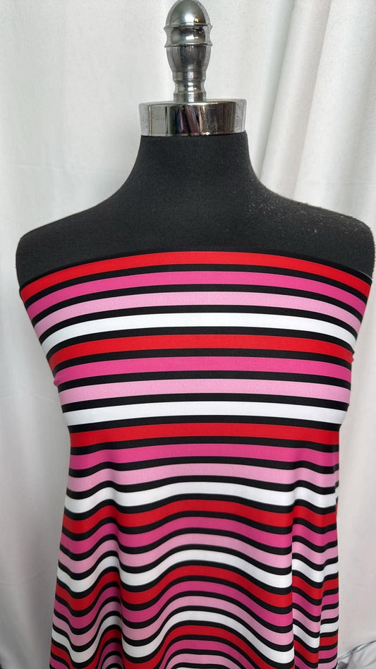 Pink/Red/White/Black Stripe - Yoga Performance - 2 Yard Cut