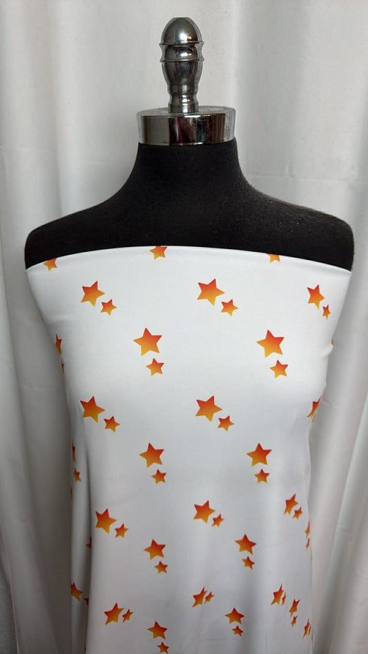 Orange Stars on White - Yoga Performance - 2 Yard Cut