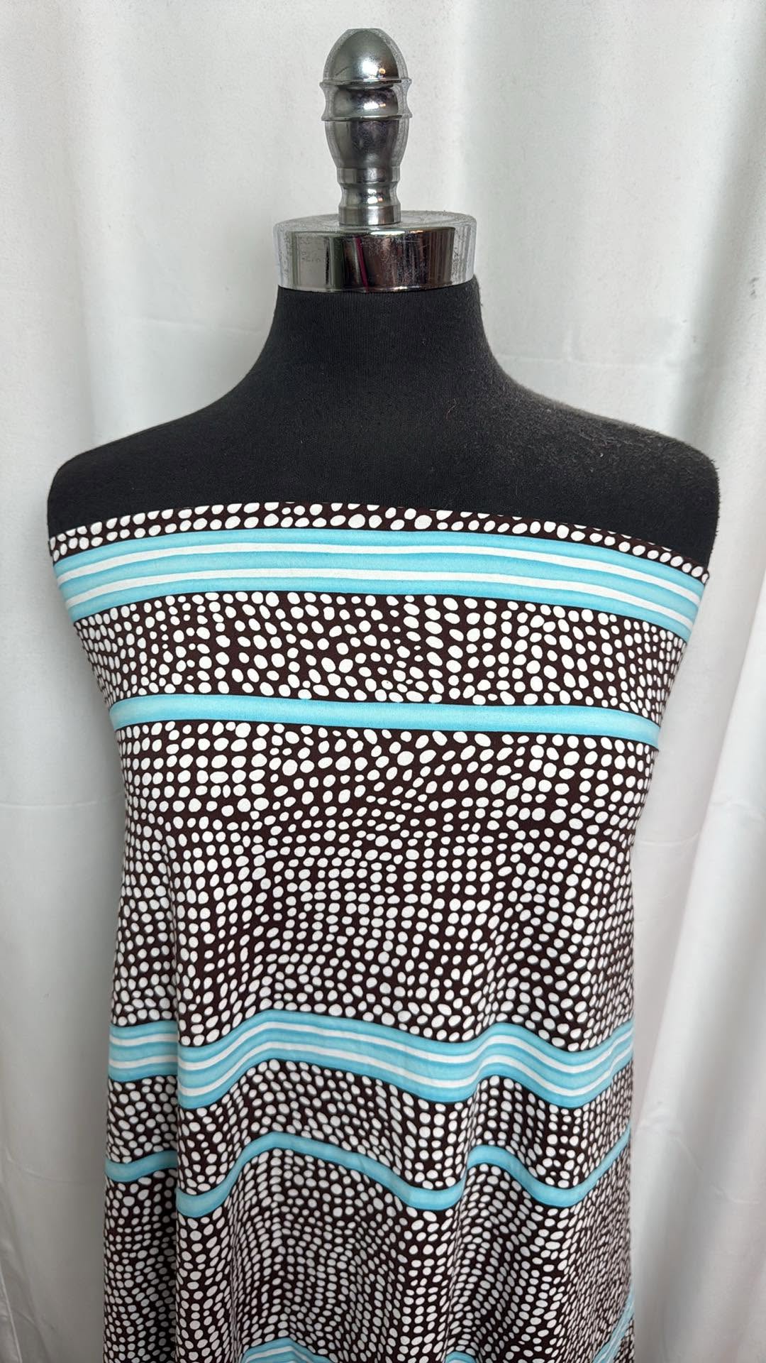 Aqua/Brown Circle/Stripe - Yoga Performance - 2 Yard Cut