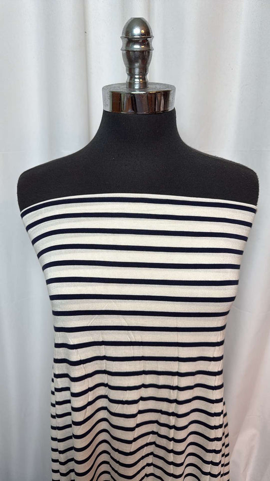 Navy/Ivory Stripe - Bamboo Spandex - 2 Yard Cut