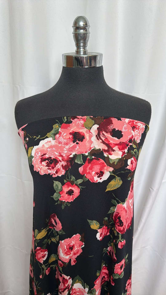 Black/Pink Floral - ITY - 2 Yard Cut