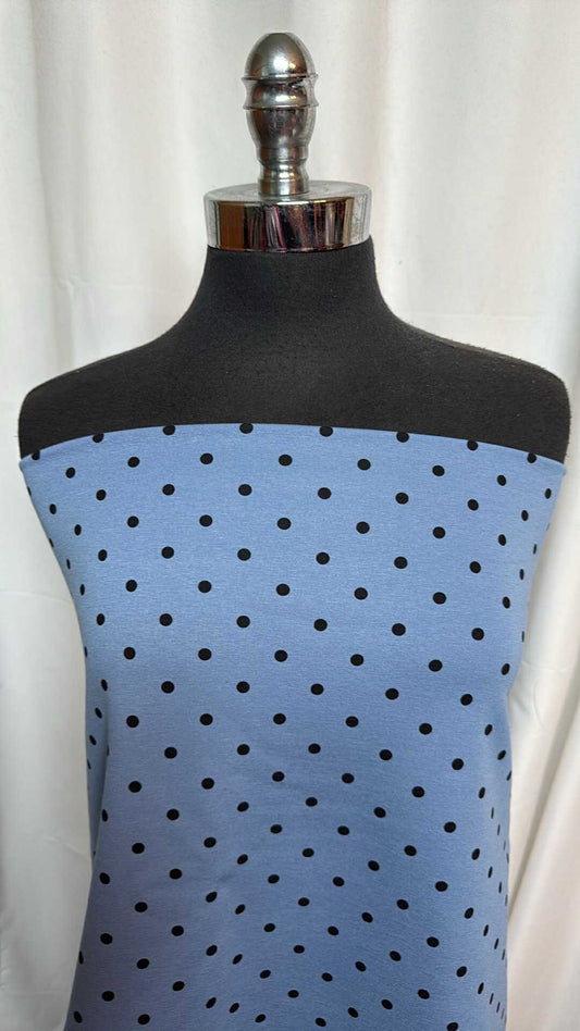 Blue w/Black Dots - Nylon Ponte - By the Yard