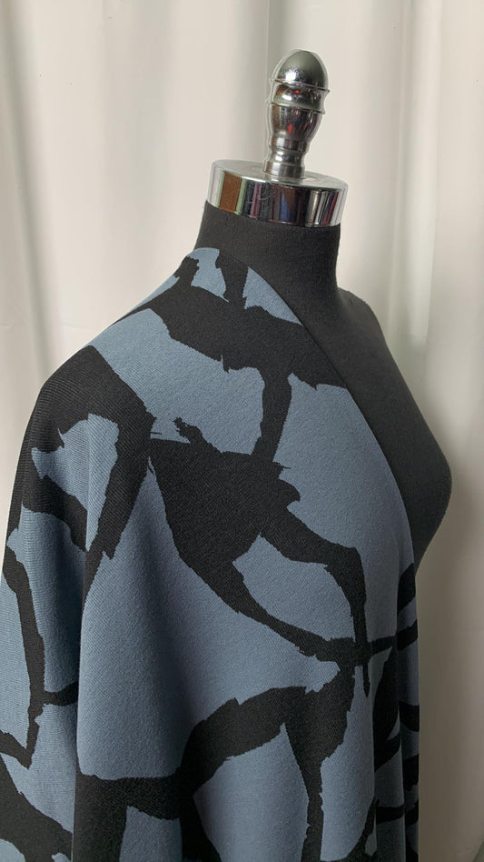 Slate Blue/Black Broken Glass - Modal/Cotton/Spandex Jacquard 1x1 Rib- By the Yard