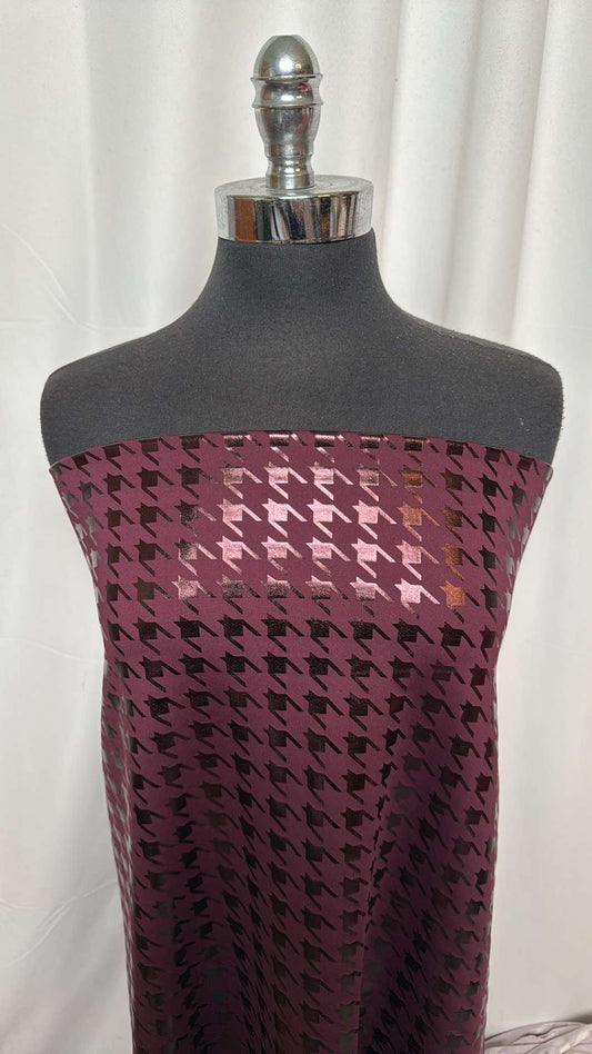 Burgundy Houndstooth - Foil Performance - 2 Yard Cut