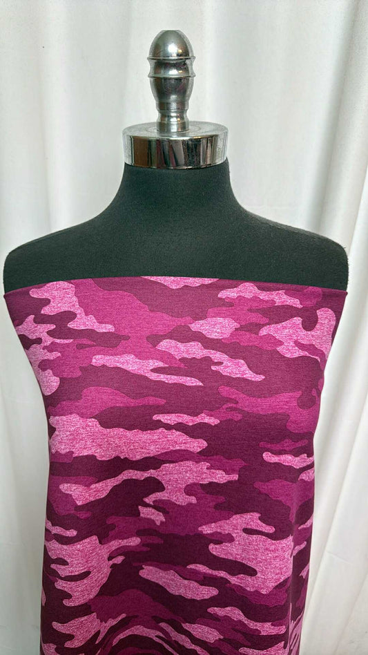 Camo on Heathered Fuchsia - Peached Performance - 2 Yard Cut