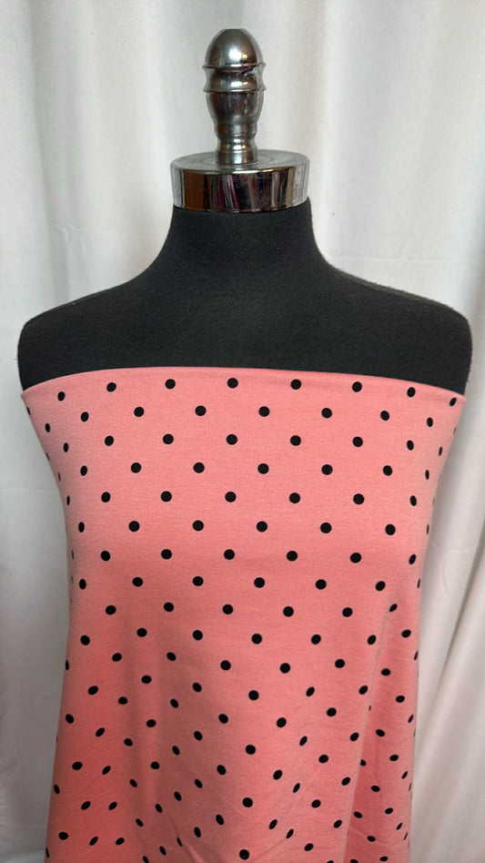 Coral w/Black Dots - Nylon Ponte - By the Yard