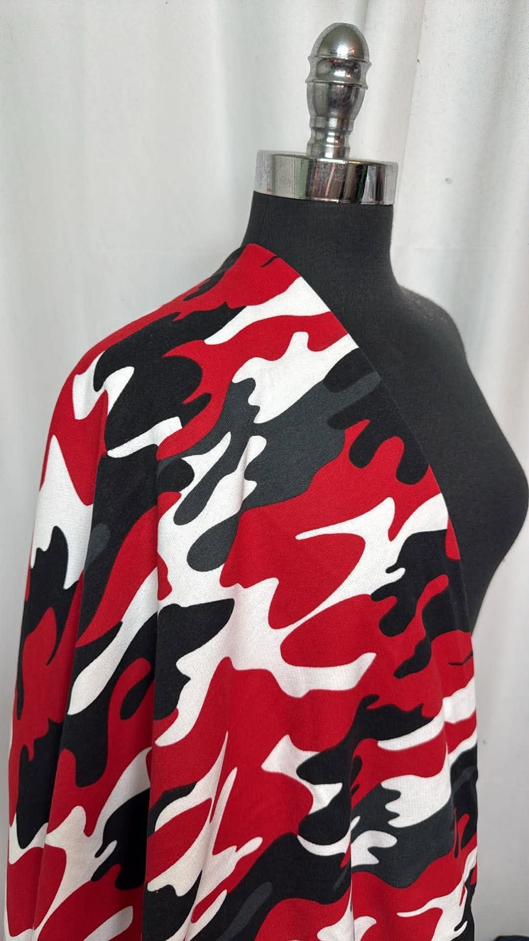Red Camo - Brushed Cotton French Terry - 2 Yard Cut