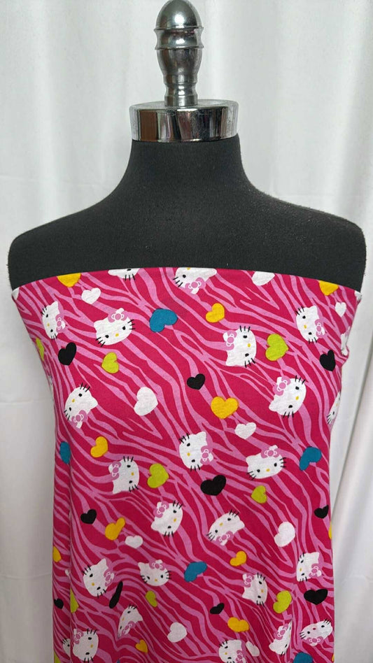 Pink Kitty - Cotton Jersey - 2 Yard Cut
