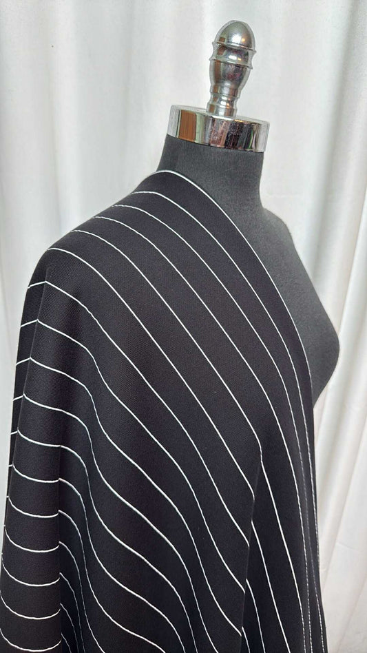 Black/White Stripe - Cotton Sweatshirt Fleece - 2 Yard Cut