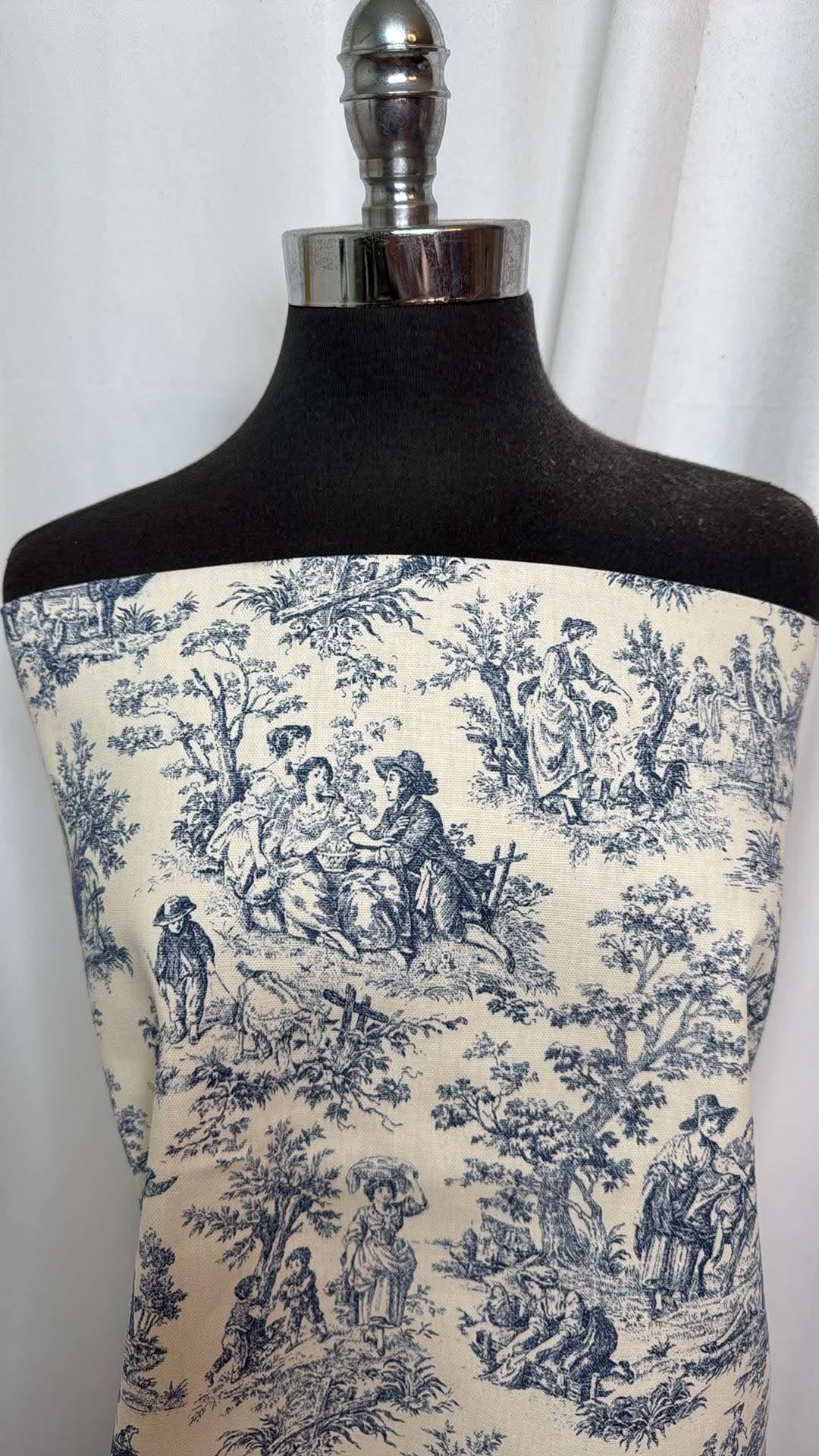 Cream/Navy Toile - Cotton Woven - 2 Yard Cut