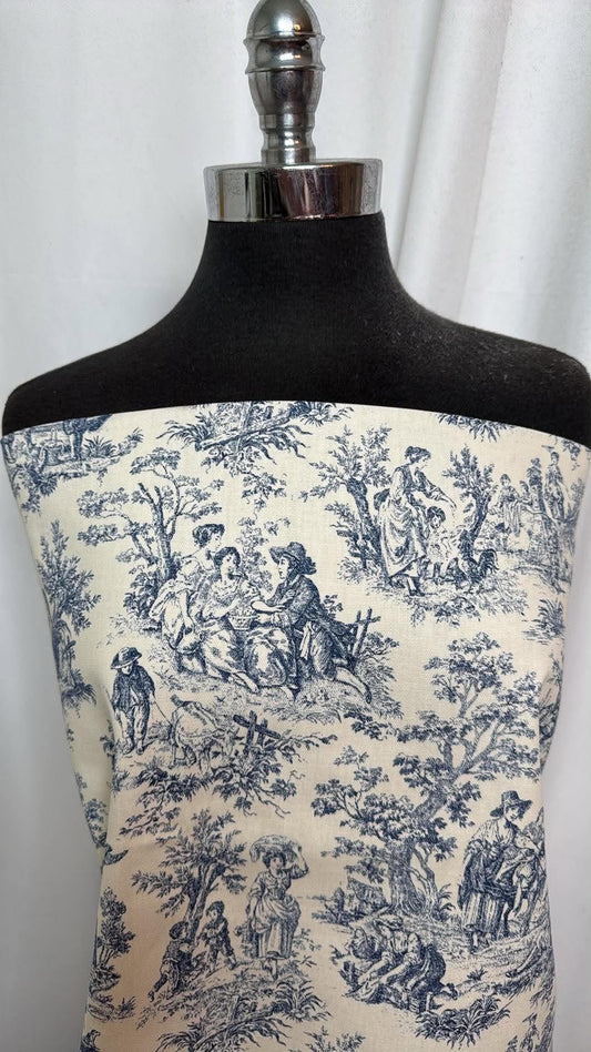 Cream/Navy Toile - Cotton Woven - 2 Yard Cut
