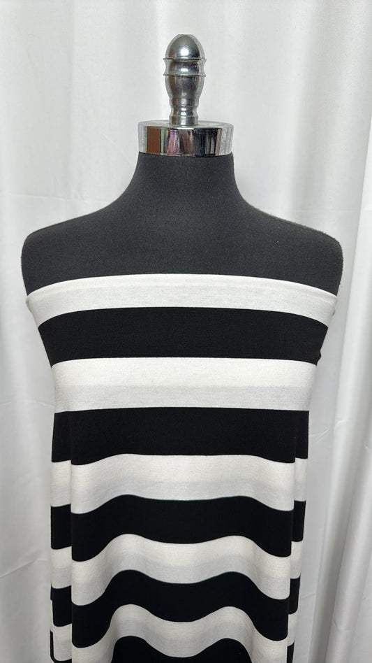 Black/White Stripes - Yarn-Dyed Poly/Cotton/Spandex - 2 Yard Cut