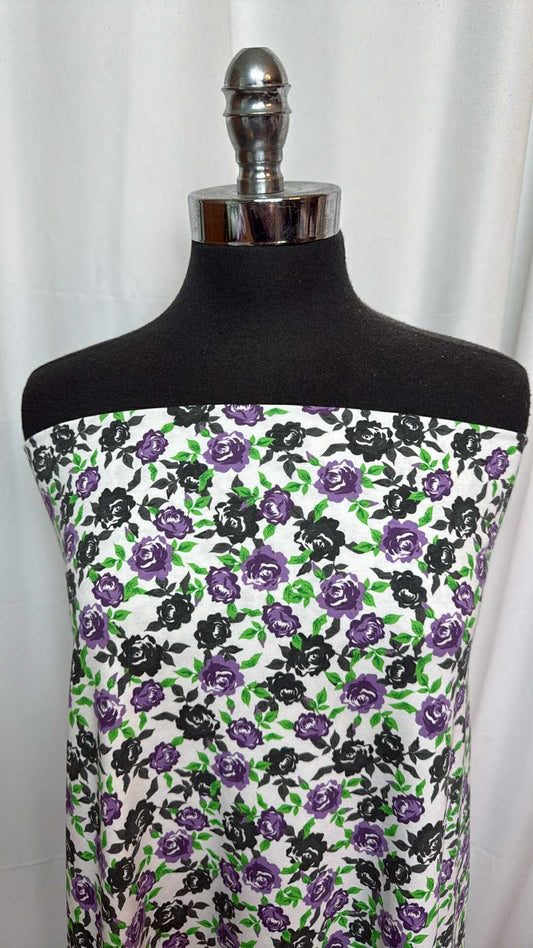 Purple Floral - Cotton/Spandex - 2 Yard Cut