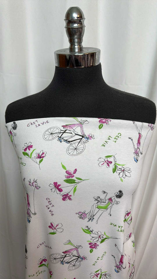 Floral Bikes - 100% Cotton 1x1 Rib Knit - 2 yard Cut