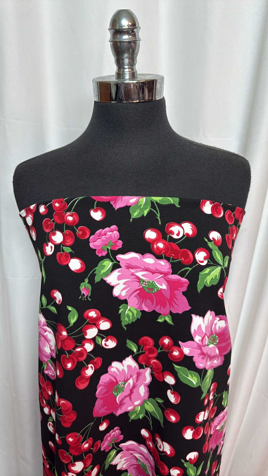 Floral/Cherries - Cotton/Spandex - 3 Yard Cut
