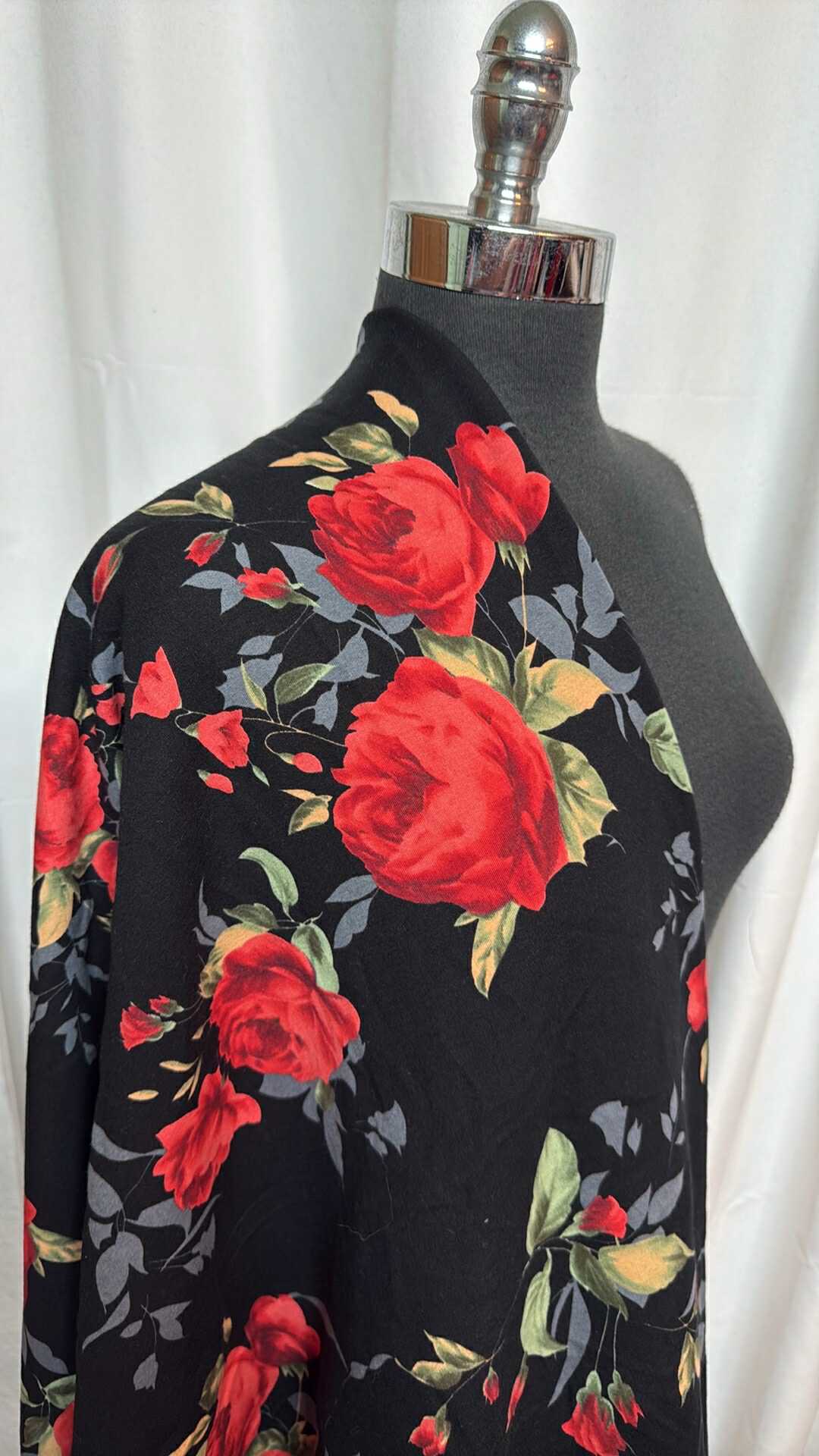 Black/Red Floral - Brushed Cotton/Spandex French Terry - 2 Yard Cut