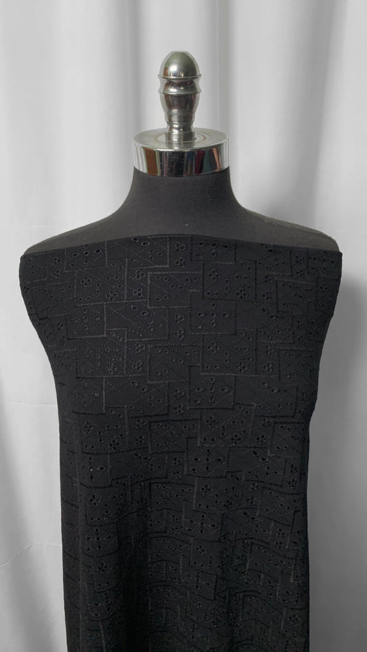 Black Squares - Cotton/Spandex Embroidered Eyelet  - 2 Yard Cut