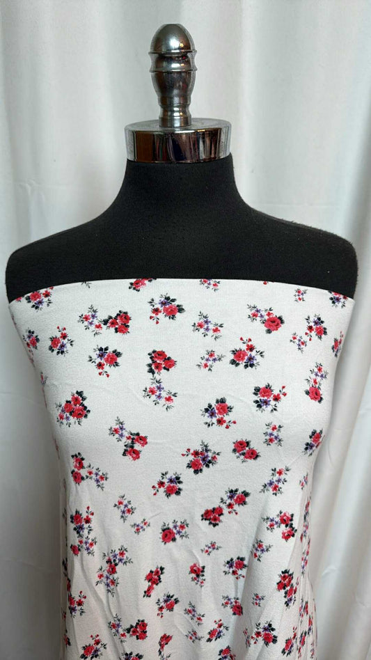 Ivory/Red Ditsy Floral - Cotton/Spandex French Terry - 2 Yard Cut