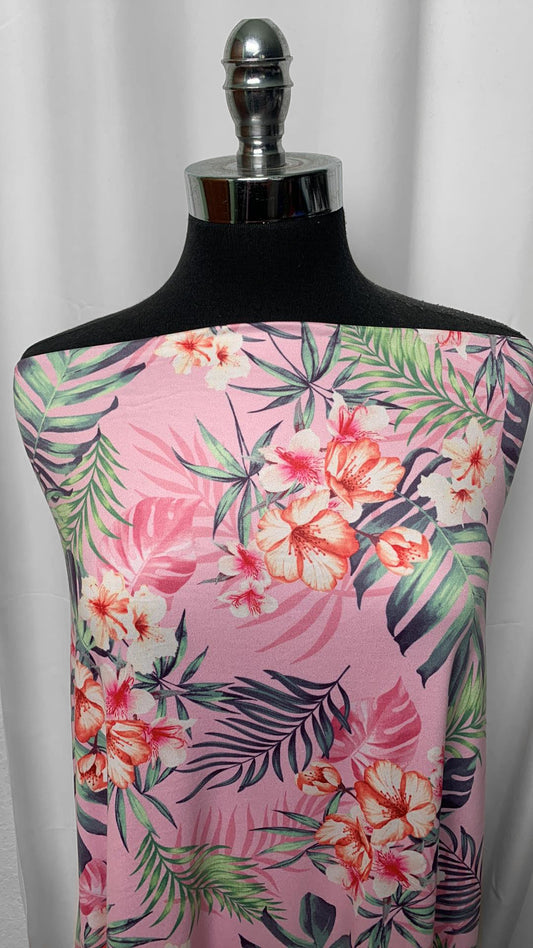 Pink Tropical - Double Brushed Poly Spandex - 2 Yard Cut