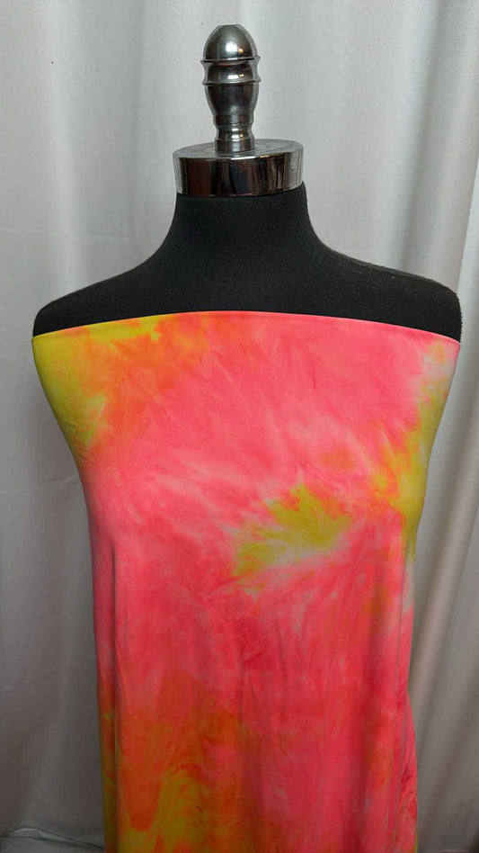 Pink/Orange/Yellow Tie Dye - Double Brushed Poly Spandex - 2 Yard Cut
