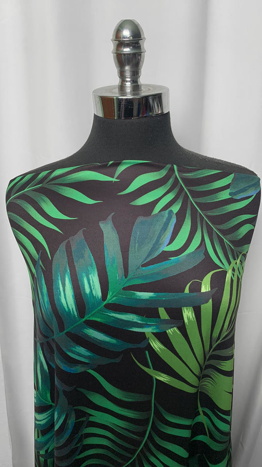 Black/Green Tropical - Double Brushed Poly Spandex - 2 Yard Cut