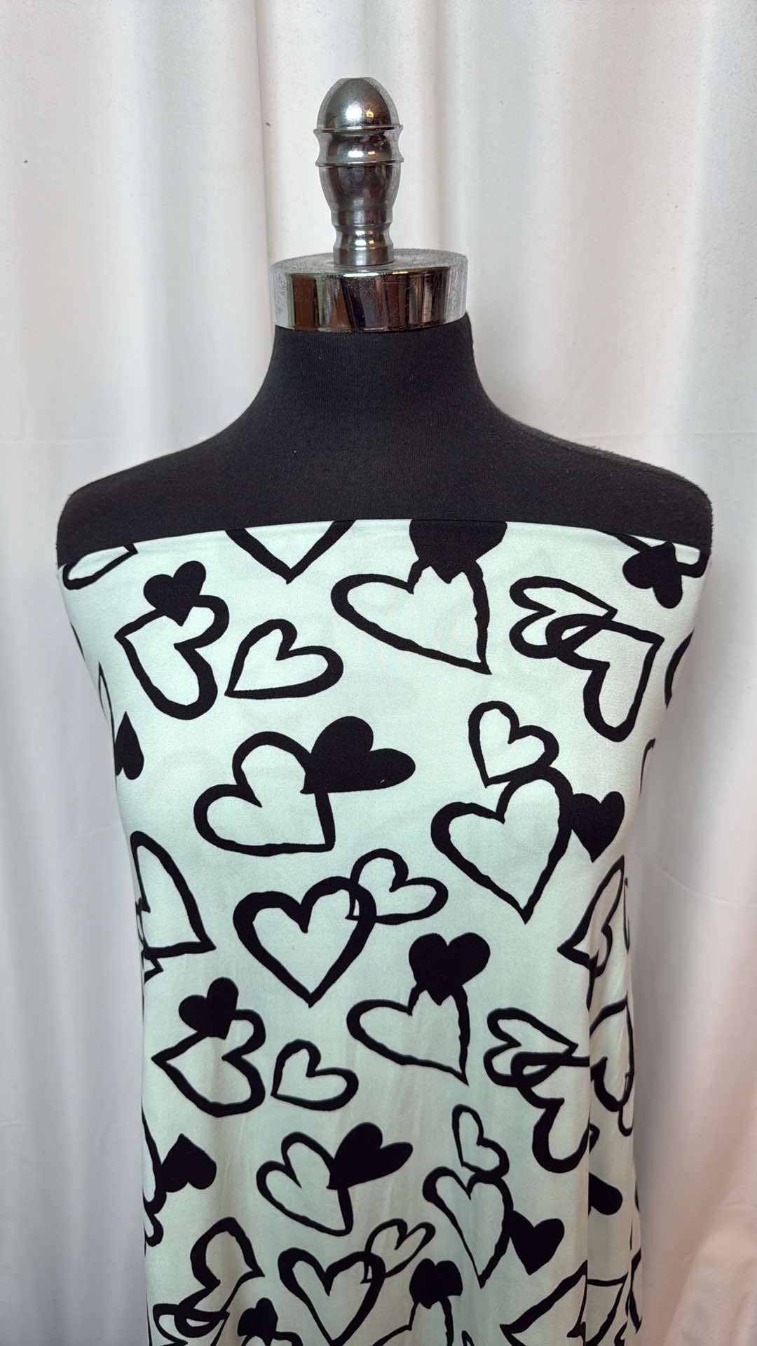 Mint/Black Hearts - Double Brushed Poly Spandex- 2 Yard Cut