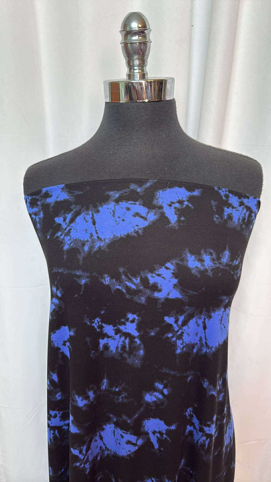 Black/Blue Tie Dye - Double Brushed Poly Spandex - 2 Yard Cut