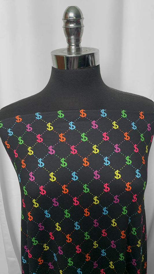 Dollar Signs - Double Brushed Poly Spandex - By the Yard