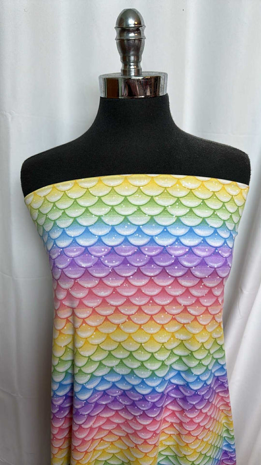 Yellow/Purple/Blue Scales - Double Brushed Poly Spandex - 2 Yard Cut