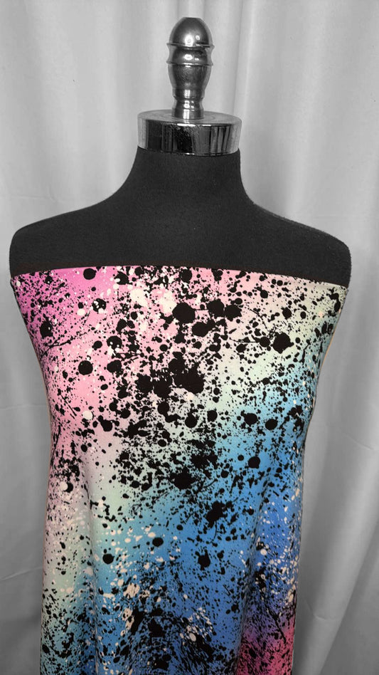 Pink/Blue/Black Splatter - Double Brushed Poly Spandex - 2 Yard Cut