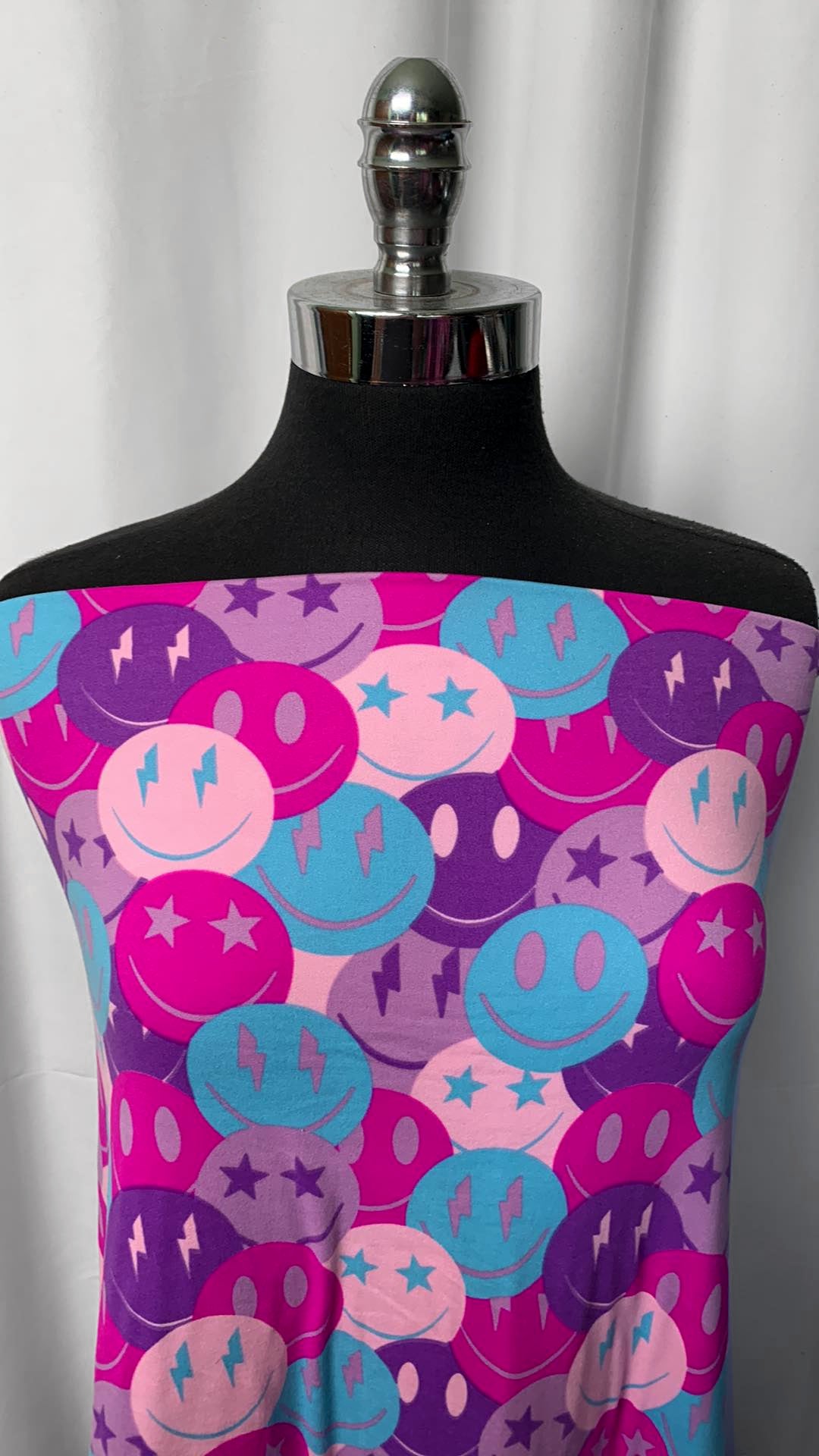 Pink/Purple Stacked Smiles - Double Brushed Poly Spandex - By the Yard
