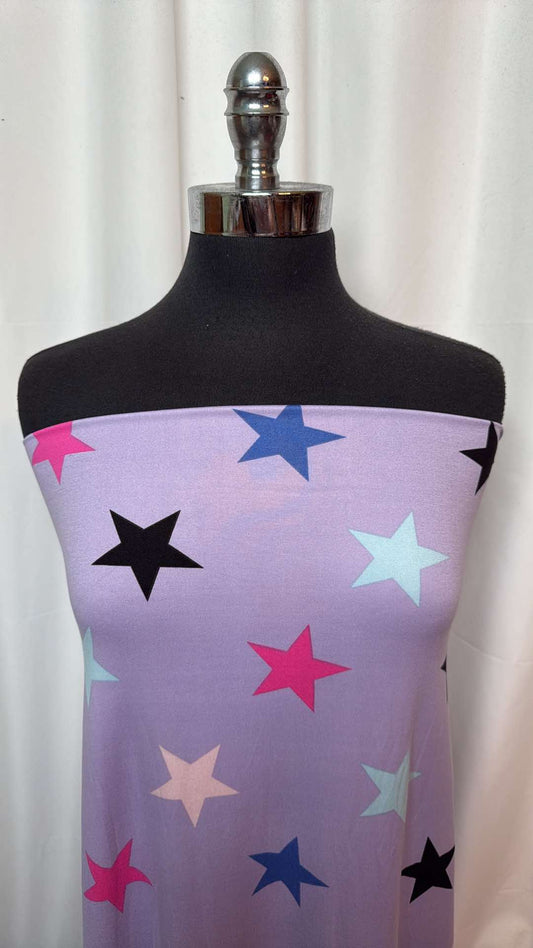 Lilac/Multi Star - Double Brushed Poly Spandex- 2 Yard Cut