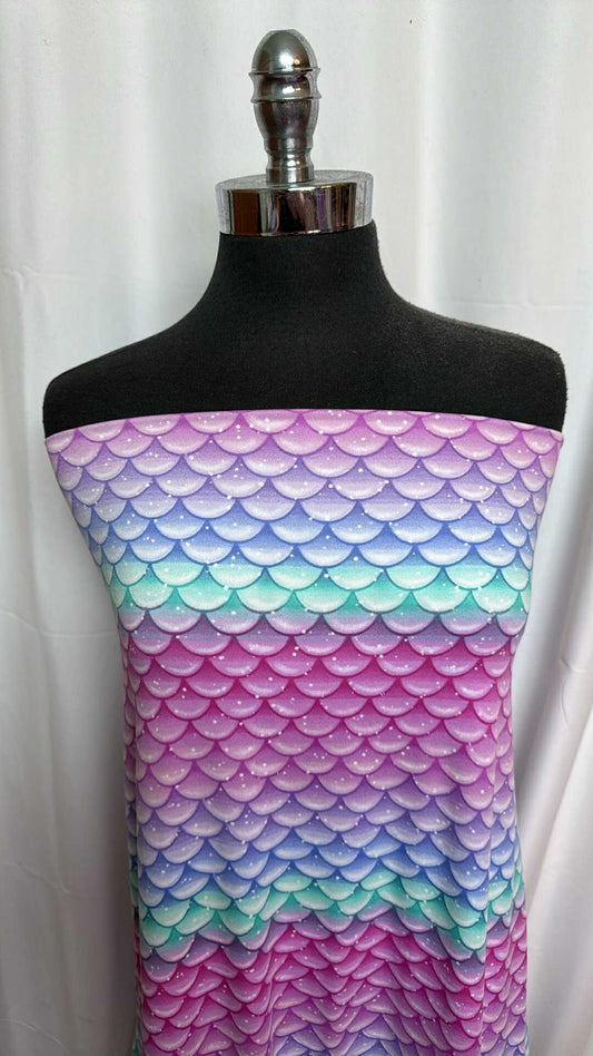 Purple/Blue/Mint Scales - Double Brushed Poly Spandex - 2 Yard Cut