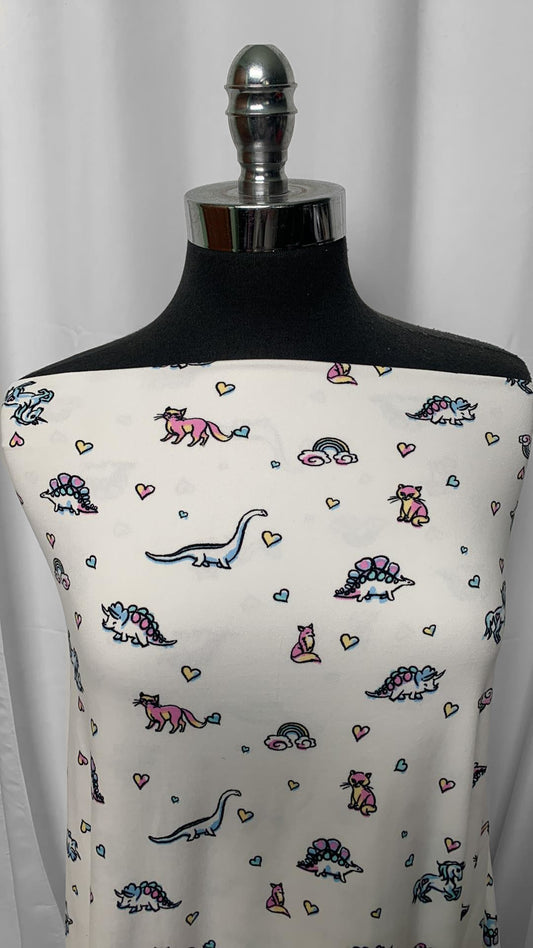 Dinos & Critters on Ivory - Double Brushed Poly Spandex - By the Yard
