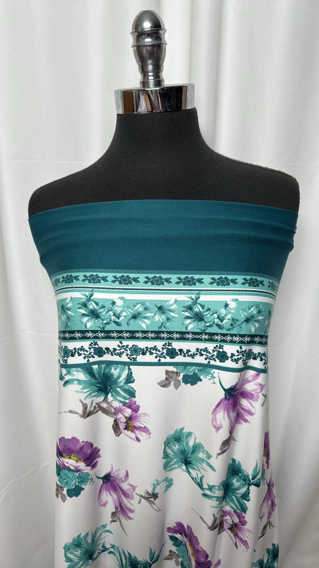 Teal/Purple Double-Border Floral - Double Brushed Poly Spandex - 2 Yard Cut