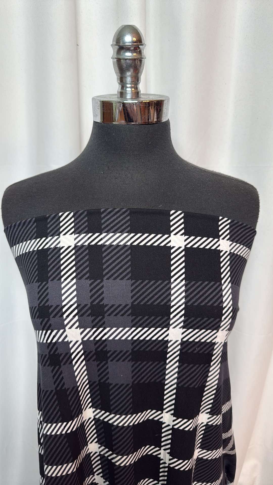 Black/Charcoal/Ivory Plaid - Double Brushed Poly Spandex- 2 Yard Cut