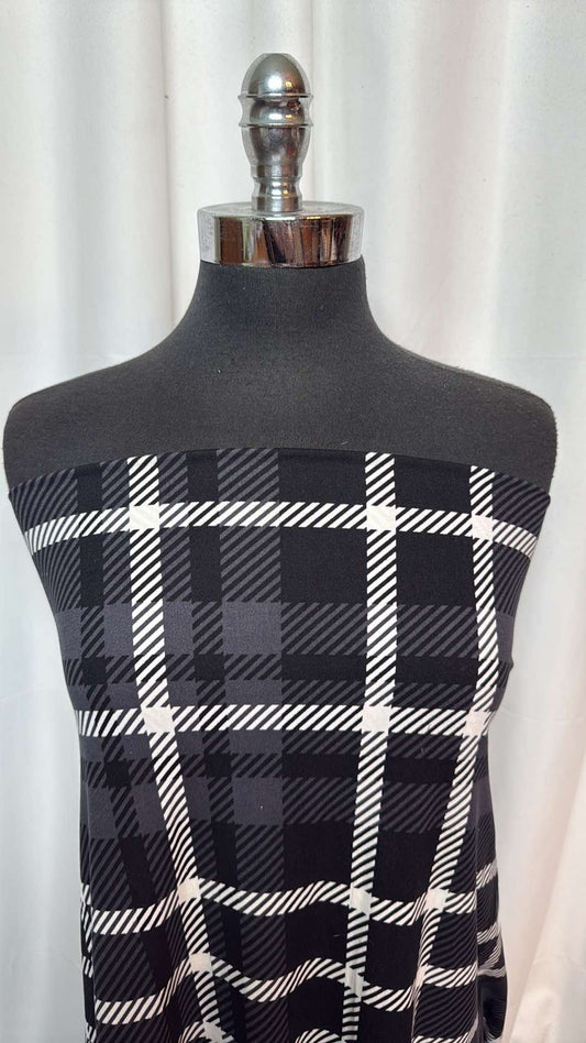 Black/Charcoal/Ivory Plaid - Double Brushed Poly Spandex- 2 Yard Cut