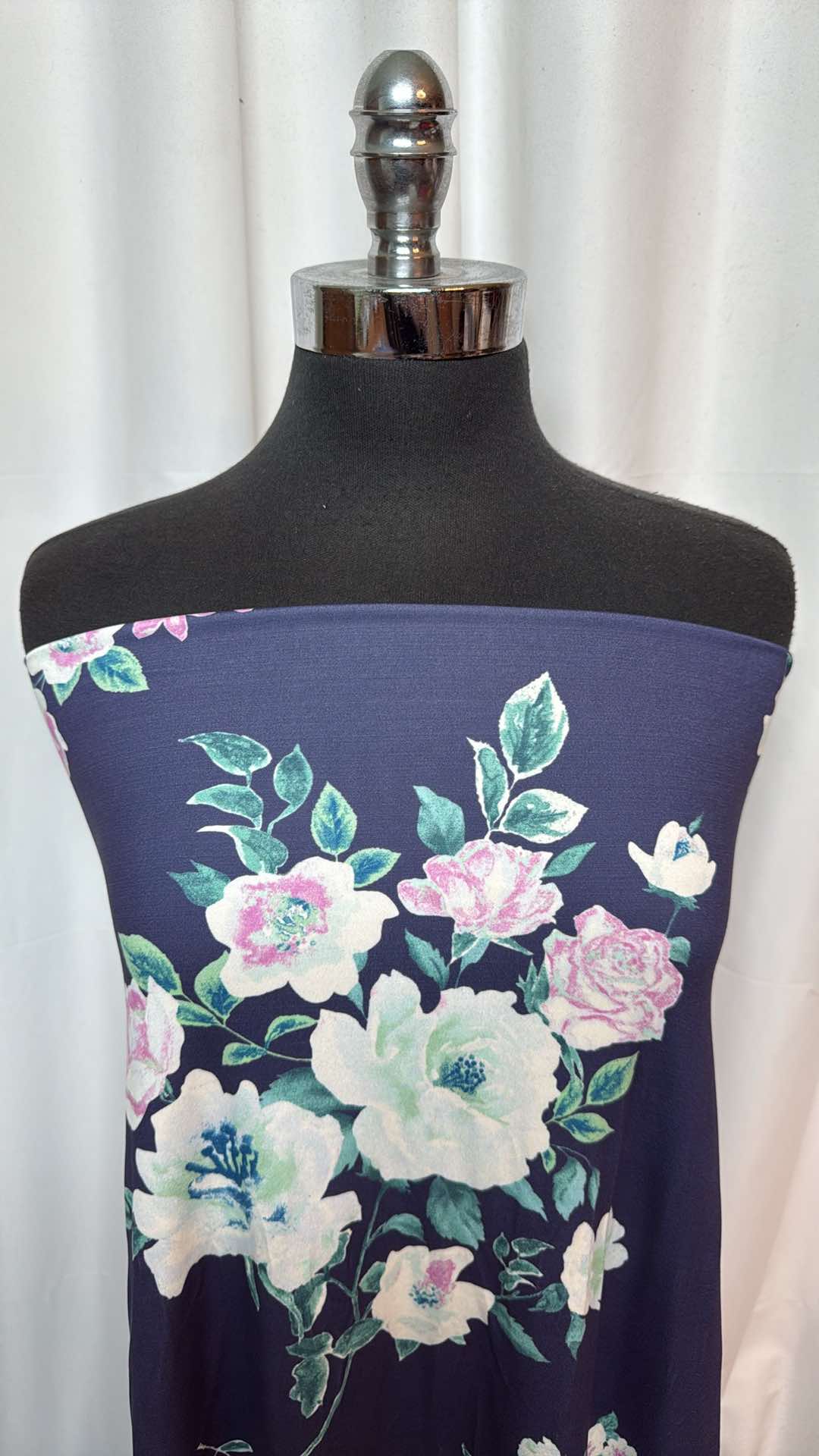 Navy/Mint Floral - Double Brushed Poly Spandex- 2 Yard Cut